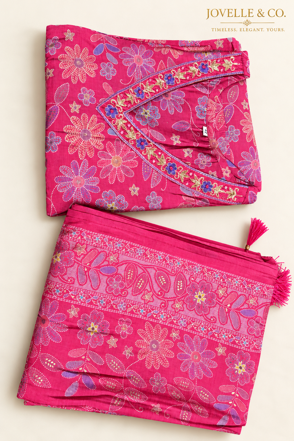 Fuchsia Pink Floral Modal Silk Suit – 3-Piece Set