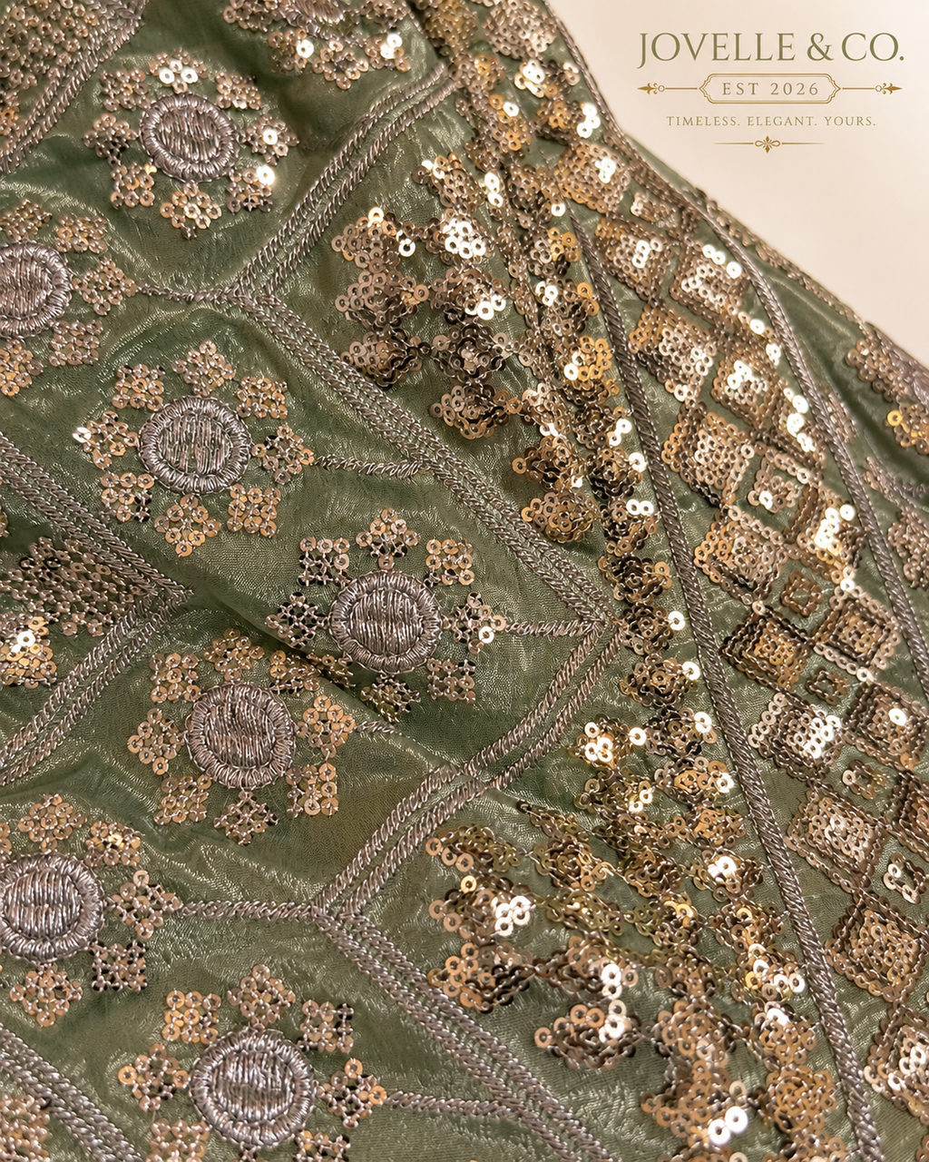 Girls’ Sage Green Embellished Lehenga Choli Set with Dupatta