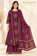 Plum Purple Ajrakh Cotton Suit with Mirror Work – 3-Piece Set