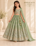 Girls’ Sage Green Embellished Lehenga Choli Set with Dupatta