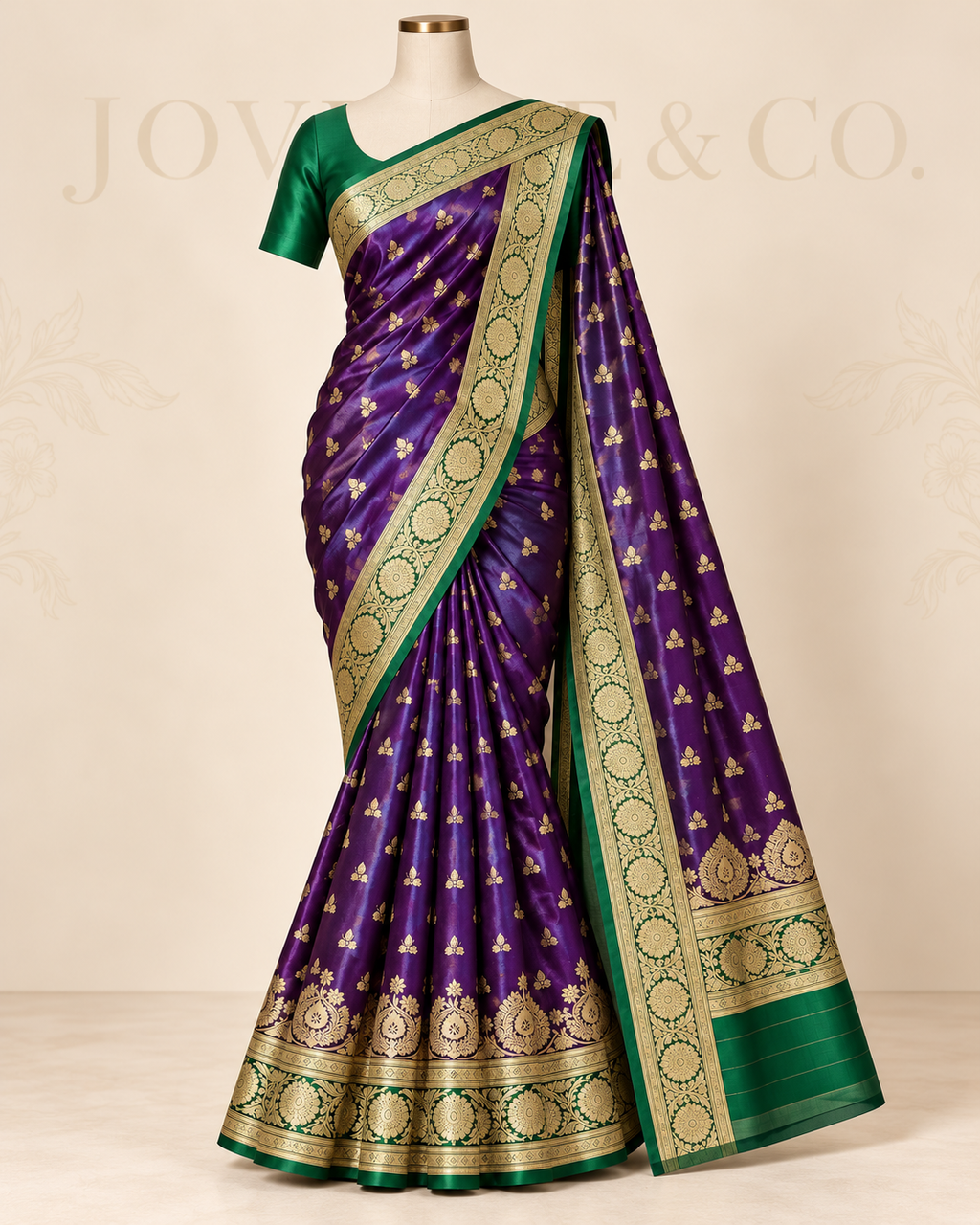 Purple & Gold Dual-Tone Fancy Silk Saree with Green Zari Border