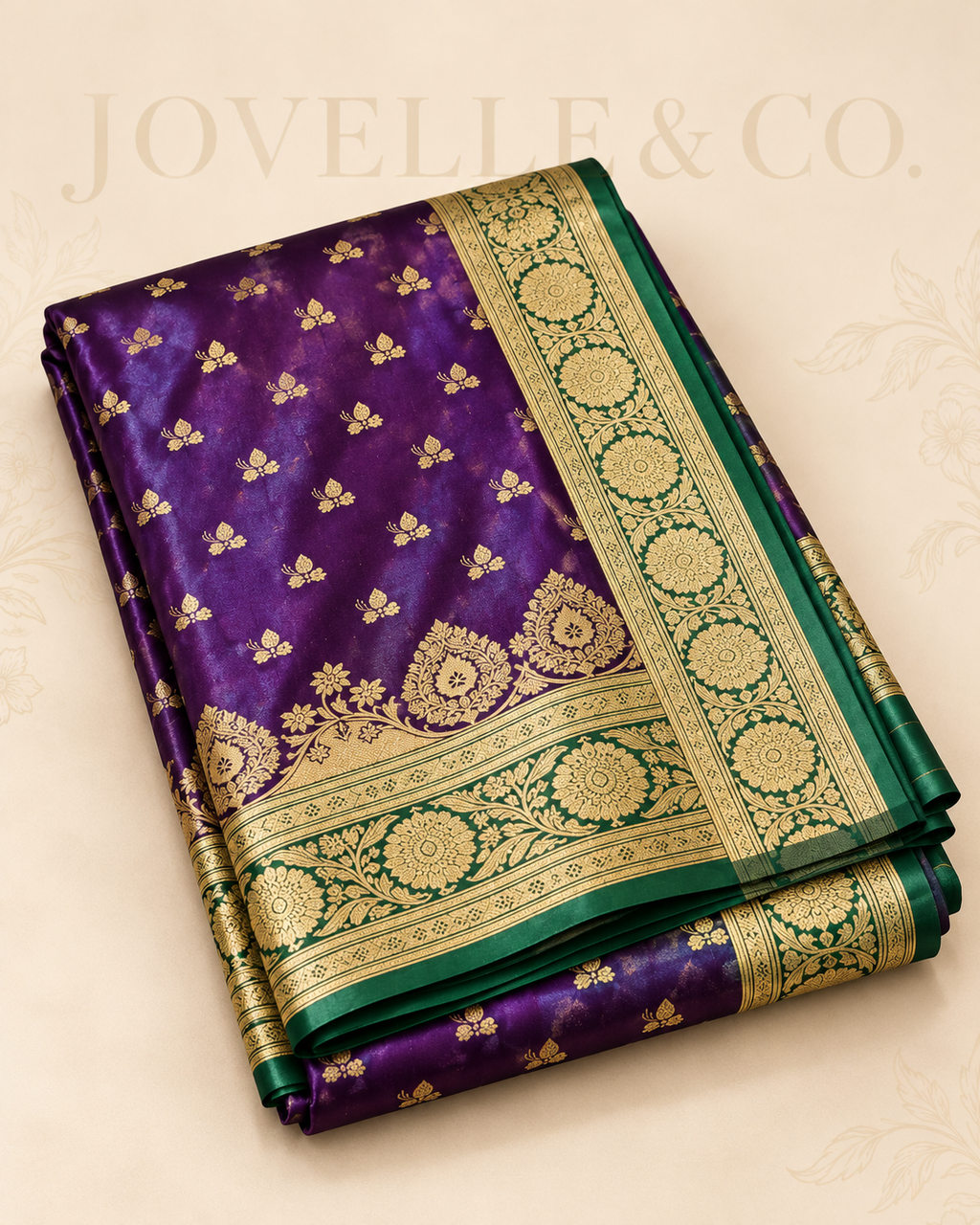 Purple & Gold Dual-Tone Fancy Silk Saree with Green Zari Border