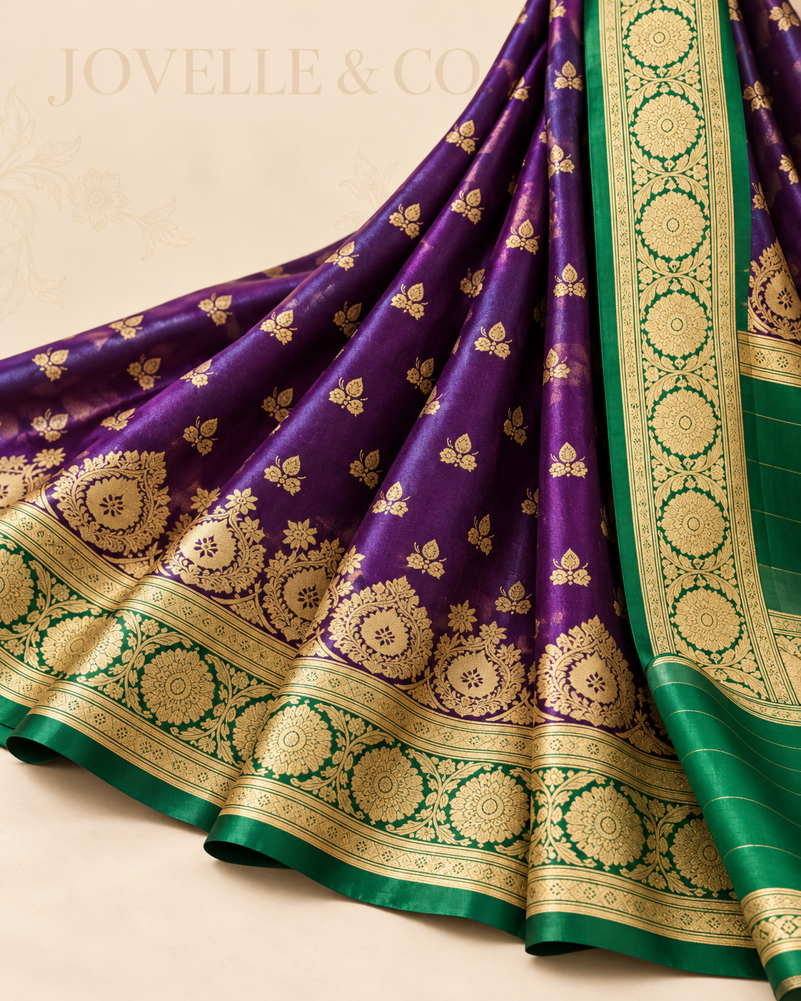 Purple & Gold Dual-Tone Fancy Silk Saree with Green Zari Border