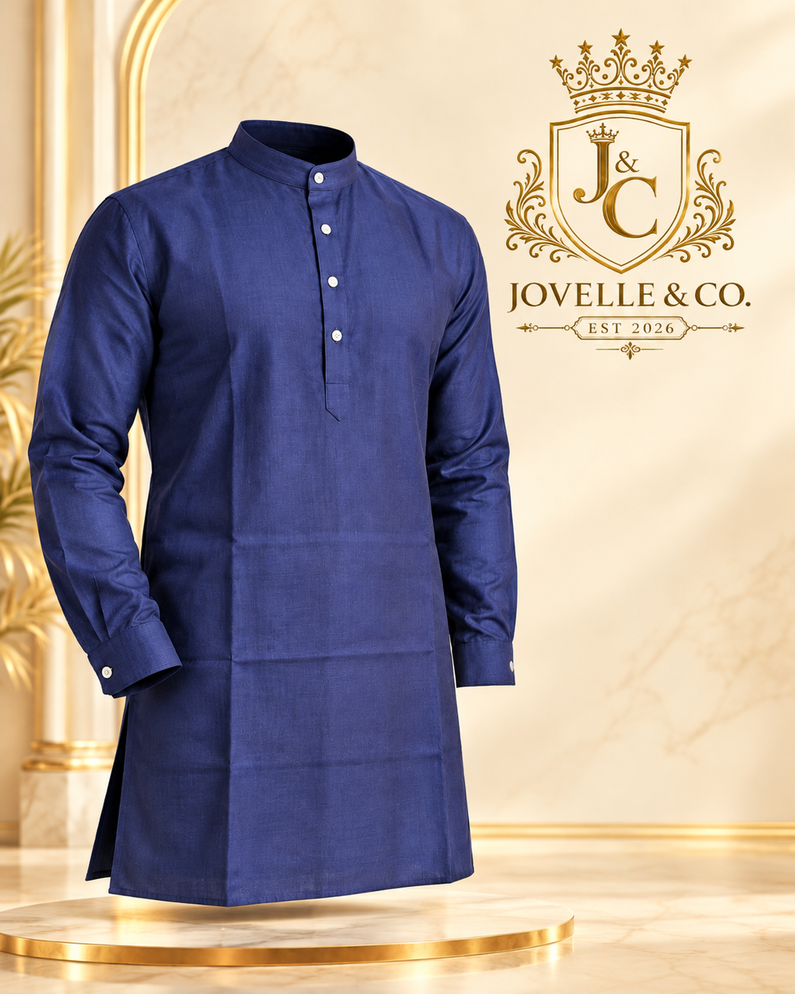 Men's Navy Blue Mandarin Collar Kurta – Long Sleeve | XXL