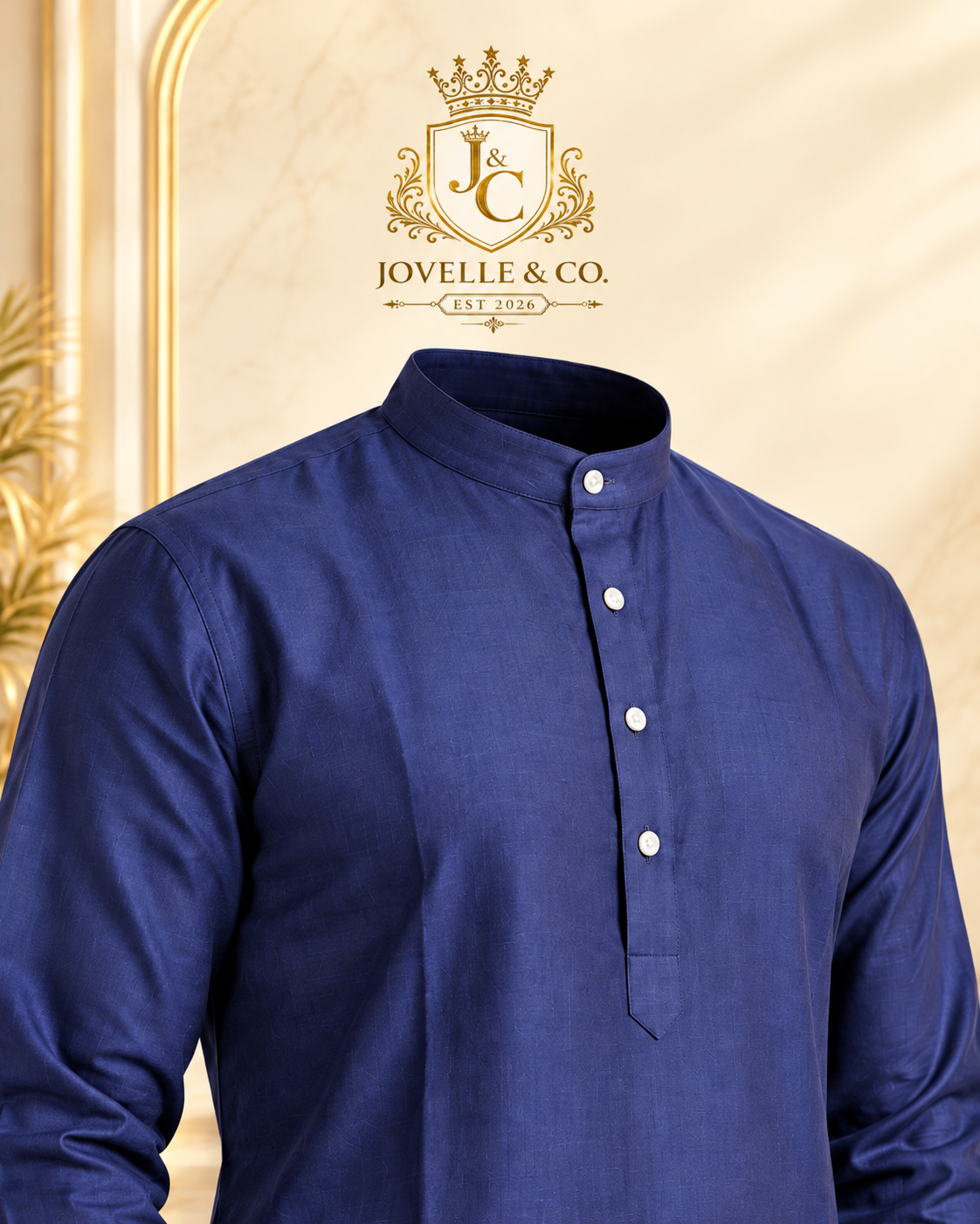 Men's Navy Blue Mandarin Collar Kurta – Long Sleeve | XXL