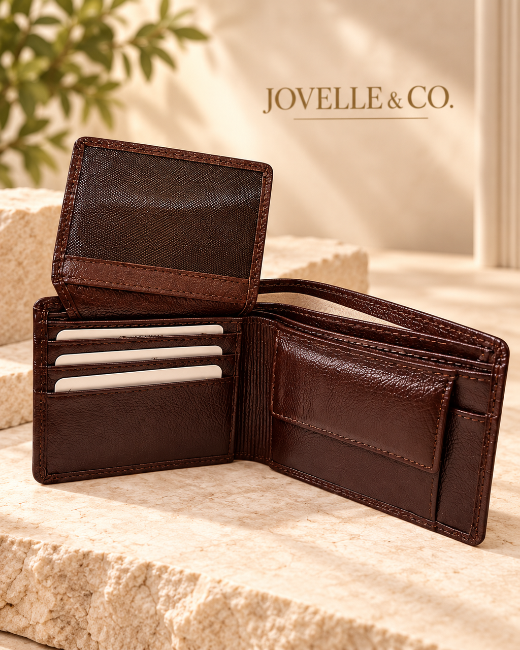 Men's Brown Leather Bifold Wallet – Card Holder, ID Window & Coin Pocket