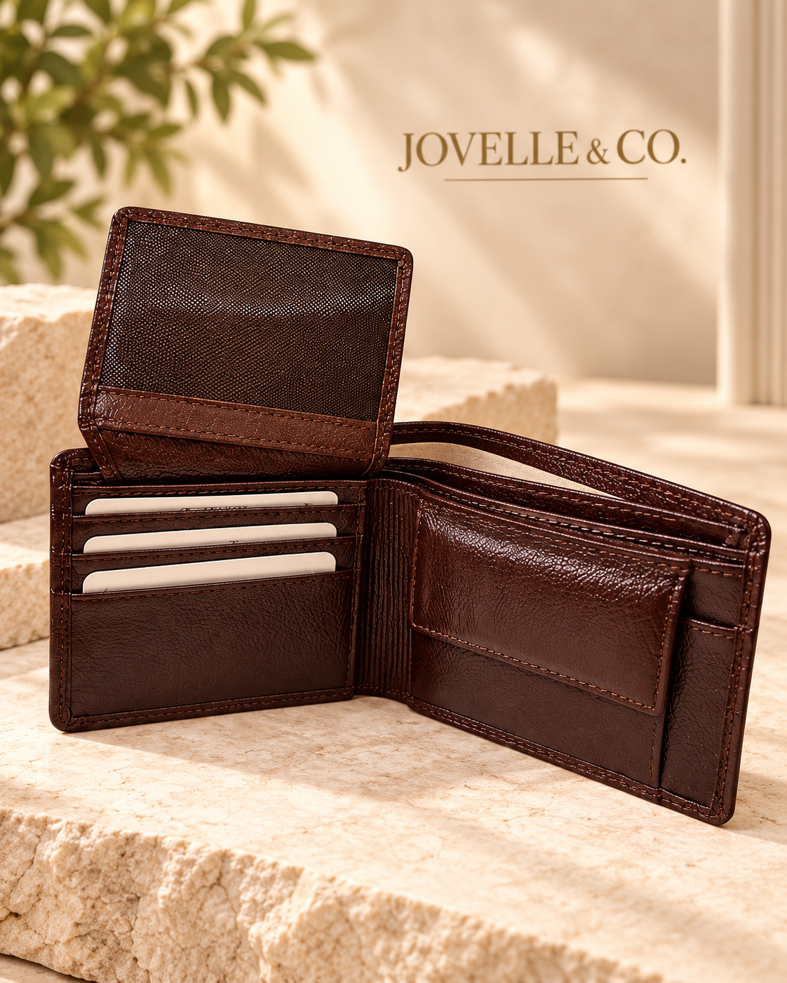 Men's Brown Leather Bifold Wallet – Card Holder, ID Window & Coin Pocket