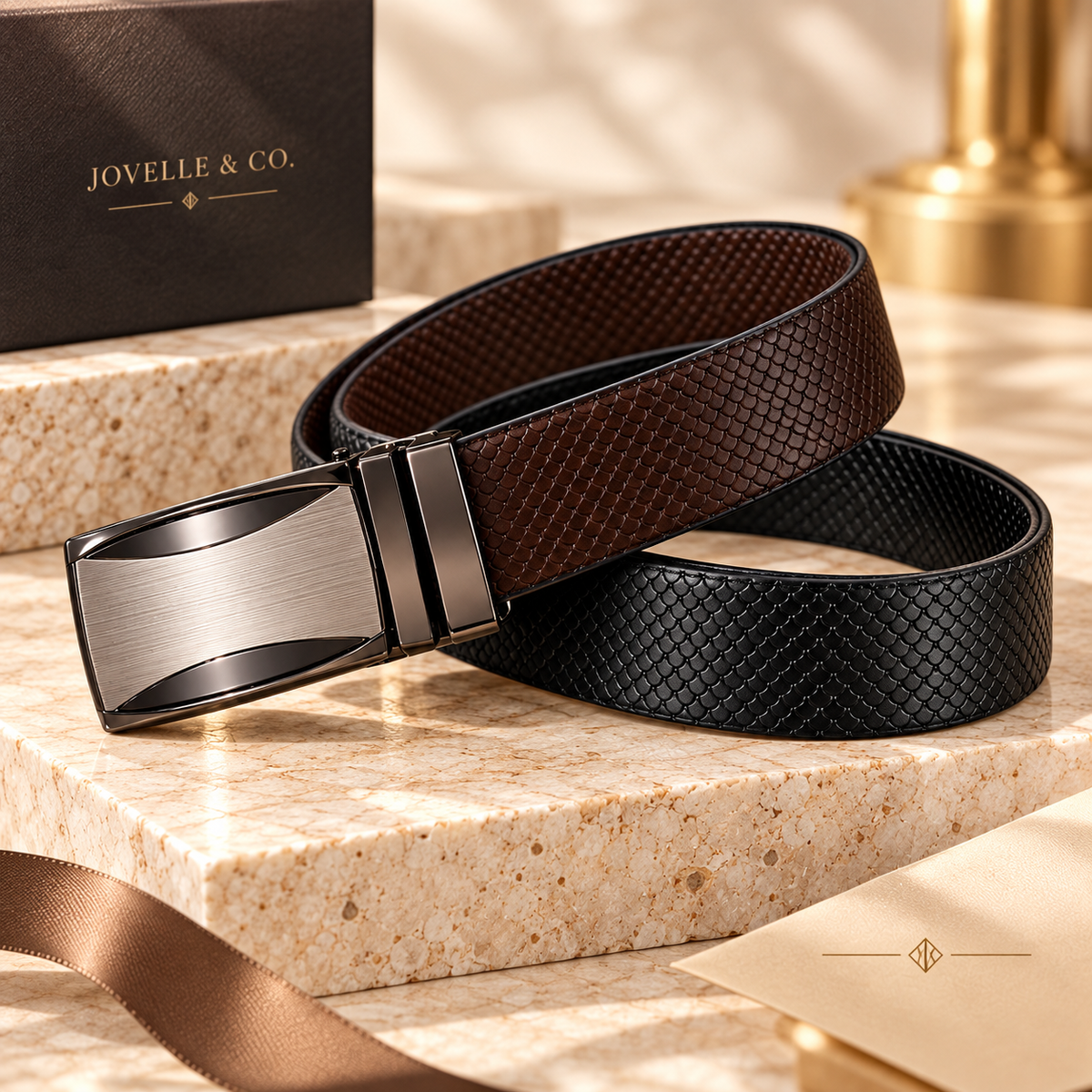 Men's Reversible Textured Belt – Black & Brown
