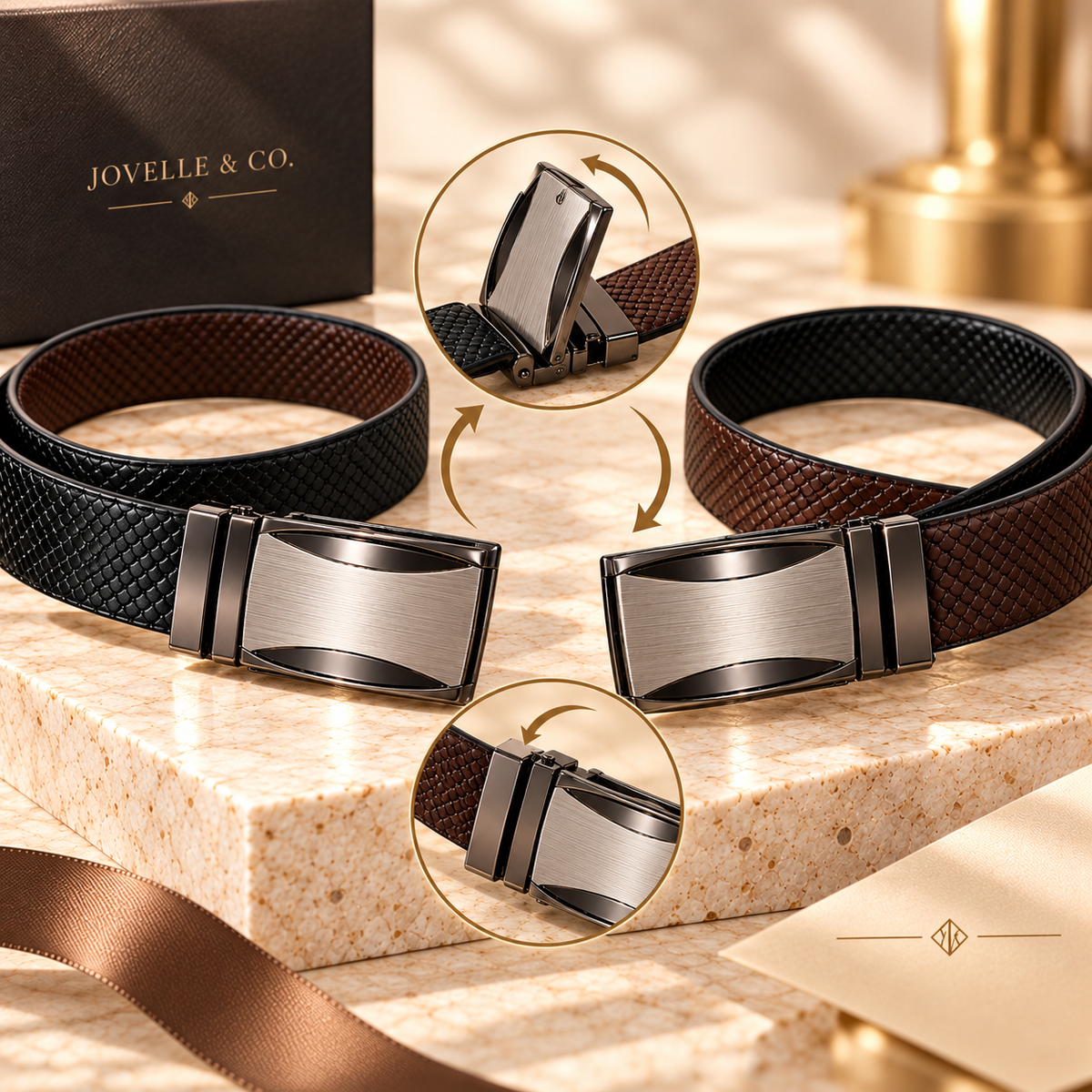 Men's Reversible Textured Belt – Black & Brown