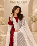 White Cotton Embroidered Dupatta – Floral Scalloped Border, Cotton