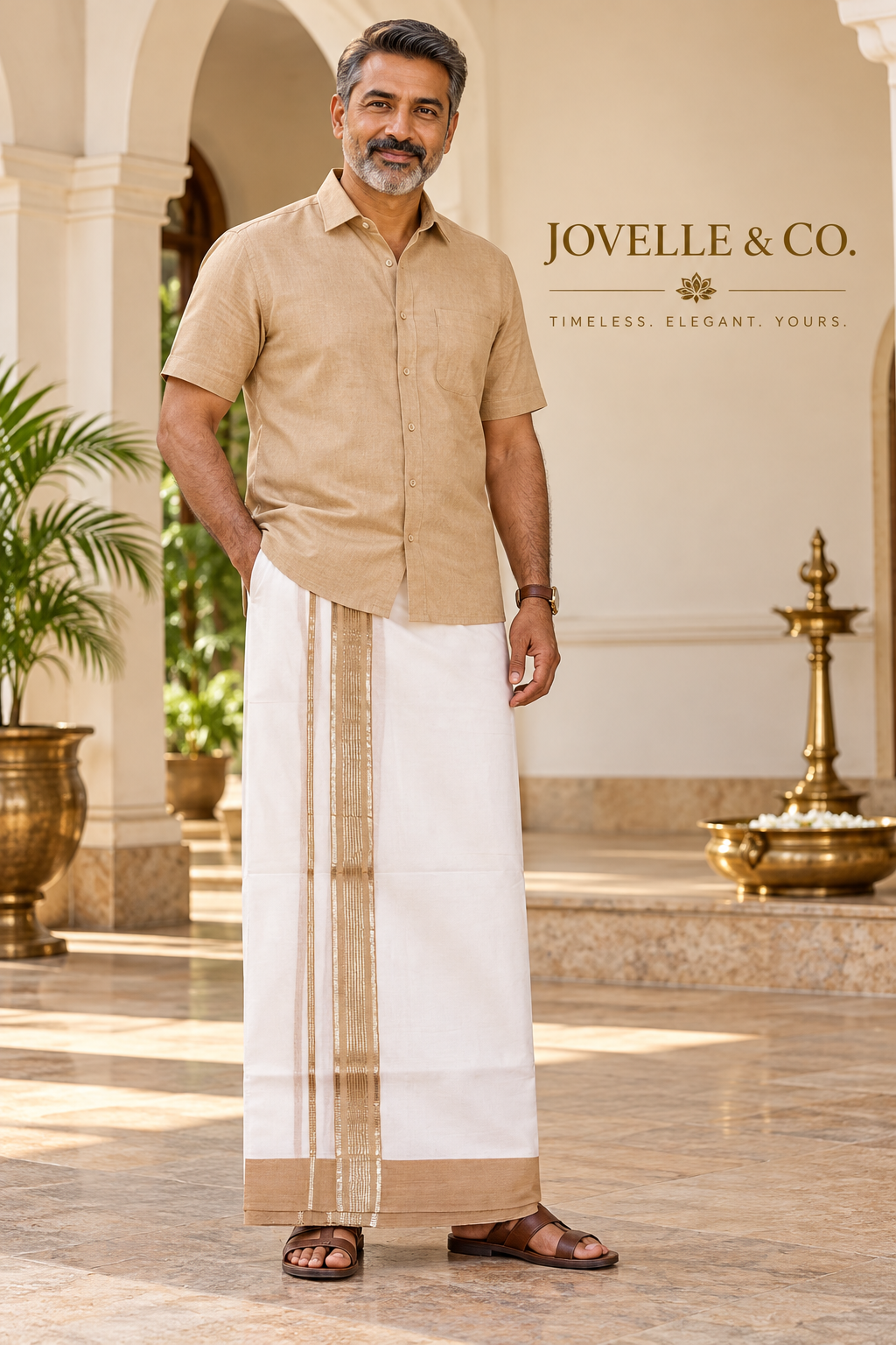 Traditional Kerala Mundu – Off White with Golden Border