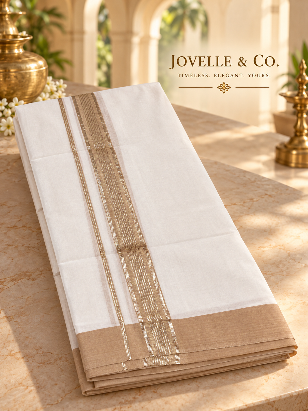 Traditional Kerala Mundu – Off White with Golden Border