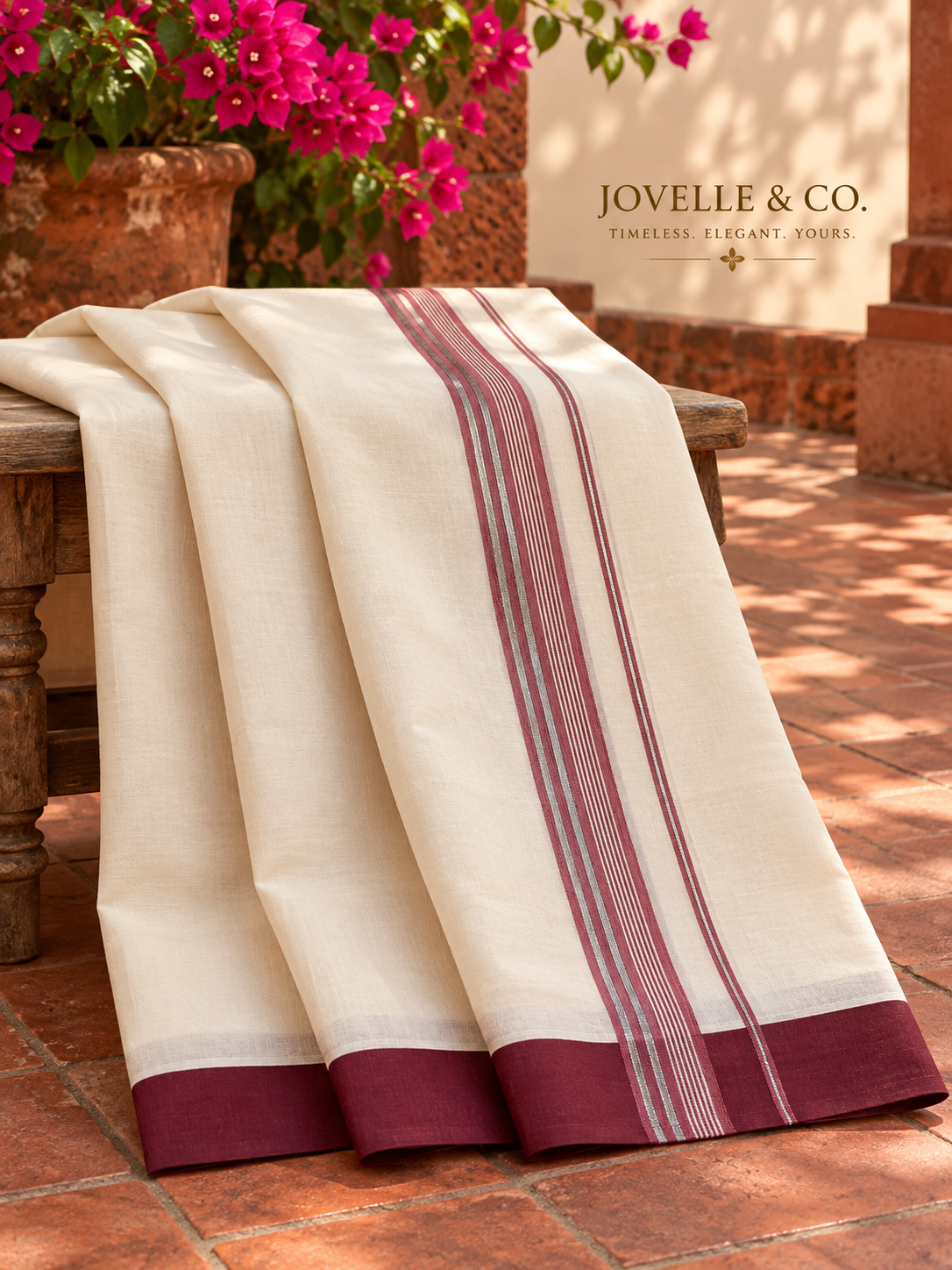 Traditional Kerala Mundu – Off White with Maroon Border