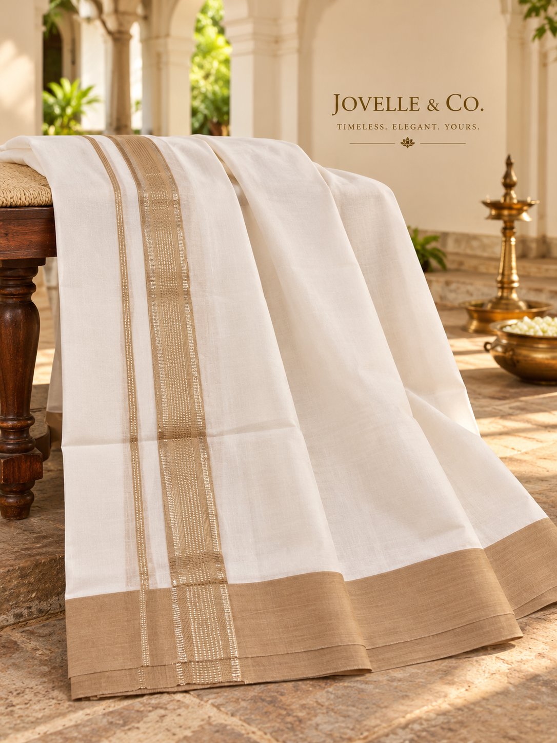 Traditional Kerala Mundu – Off White with Golden Border