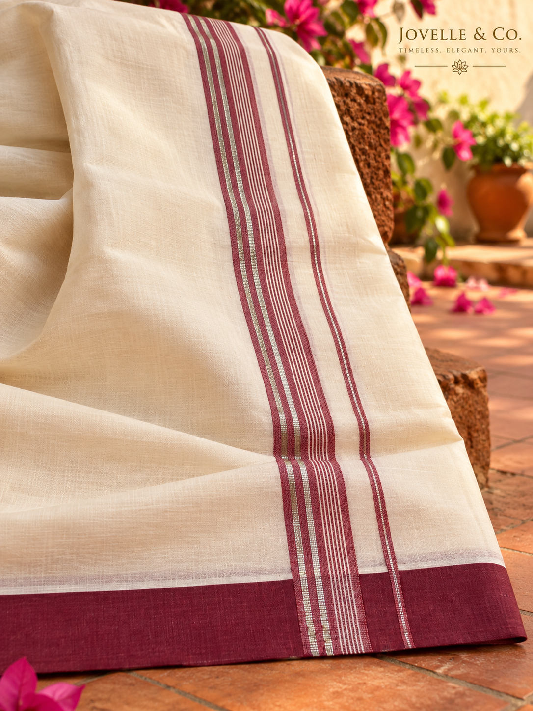 Traditional Kerala Mundu – Off White with Maroon Border