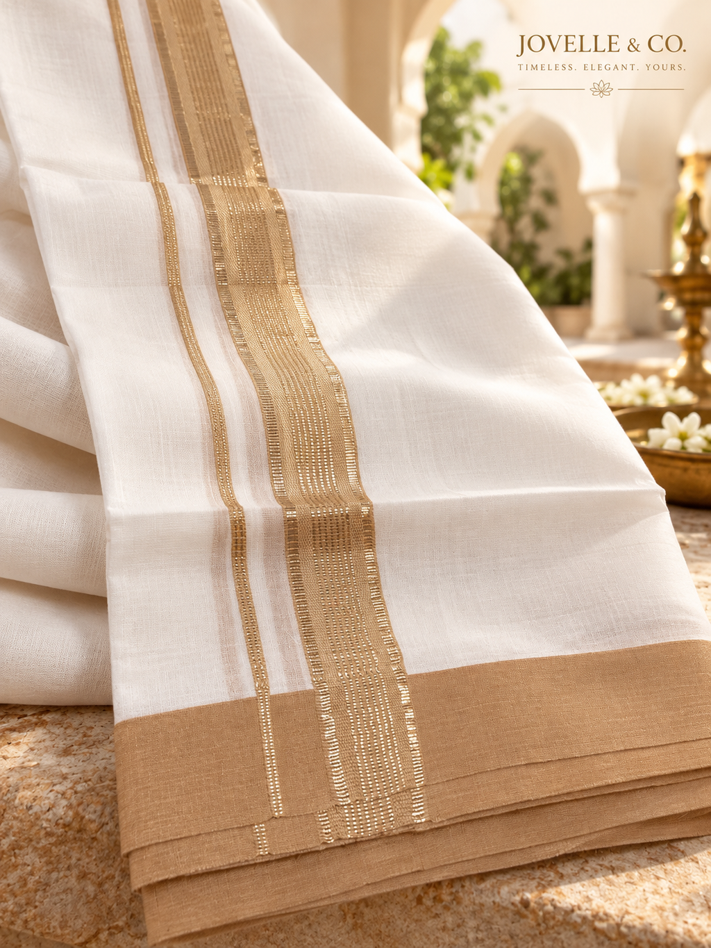 Traditional Kerala Mundu – Off White with Golden Border