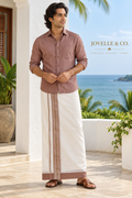 Traditional Kerala Mundu – Off-White with Rose-Brown Border