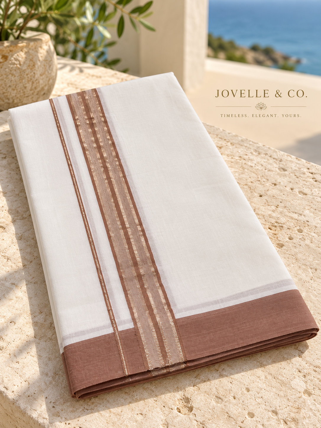 Traditional Kerala Mundu – Off-White with Rose-Brown Border
