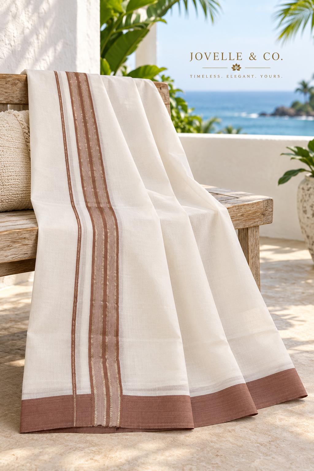 Traditional Kerala Mundu – Off-White with Rose-Brown Border