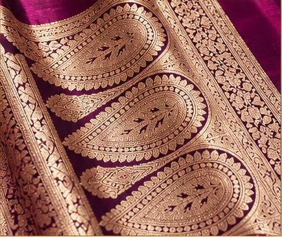 Dual Tone Wine Fancy Silk Saree – Golden Butta & Paisley Pallu