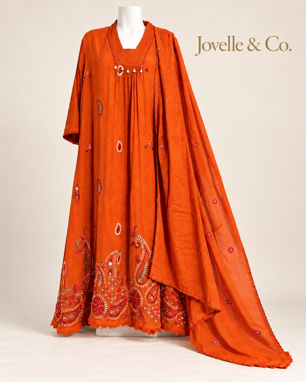 Jovelle & Co. rust orange mul cotton outfit — full view