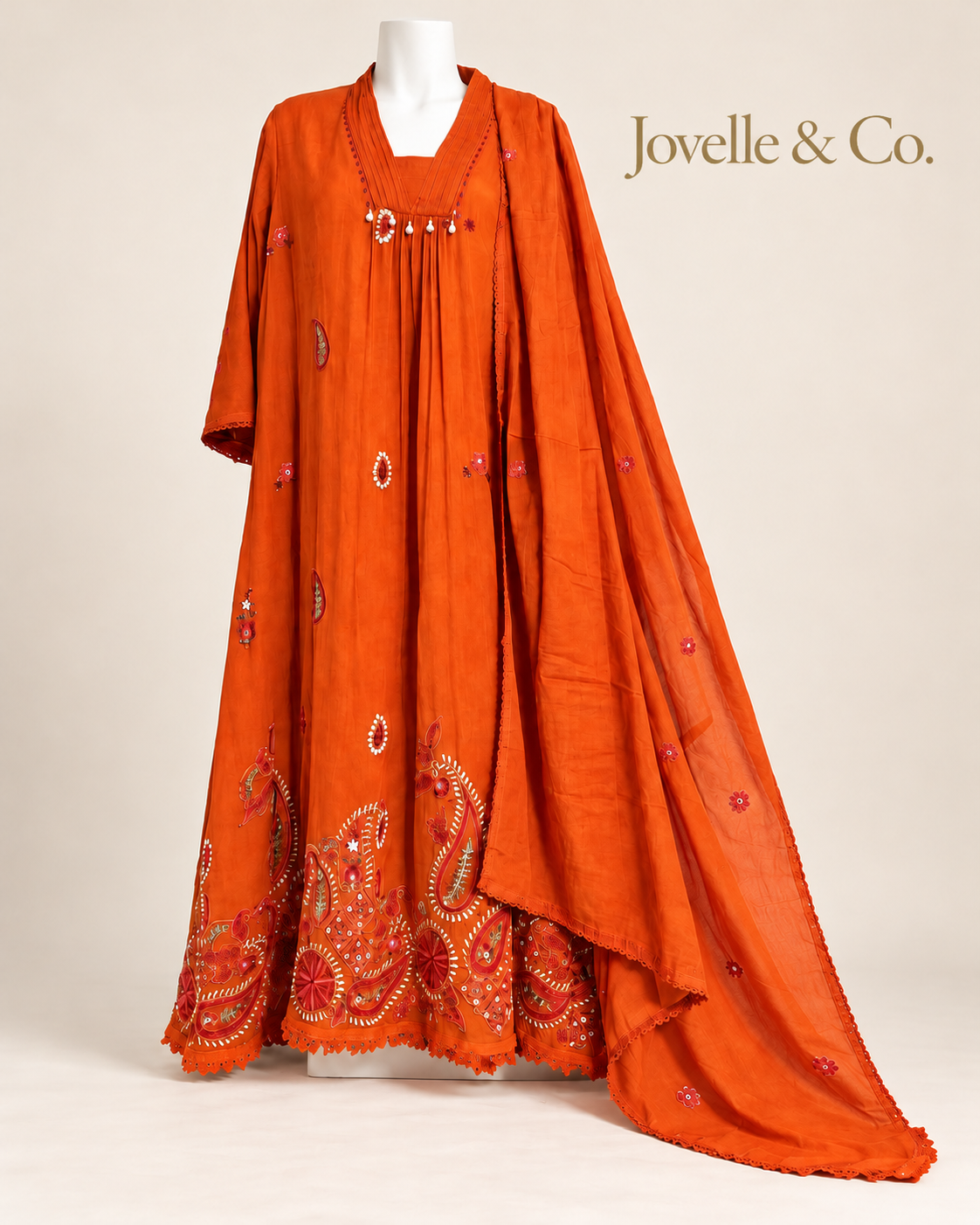 Jovelle & Co. rust orange mul cotton outfit — full view